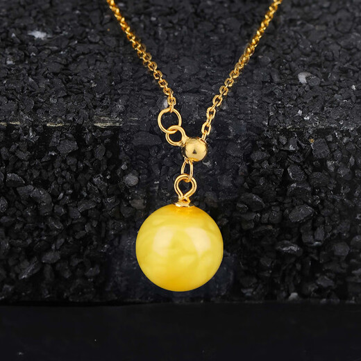 MUJUE beeswax pendant pearl chicken oil yellow honey amber round bead clavicle chain women's necklace