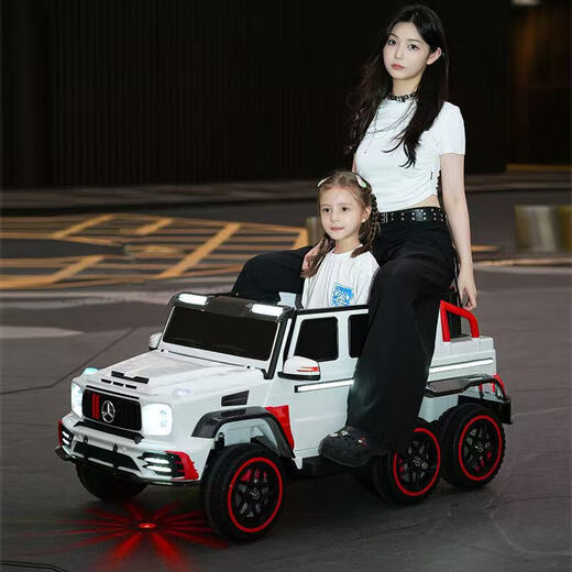 Samat Big G children's electric car with six wheels, can sit adults with remote control, off-road electric car for boys and girls, baby toys, painted gray, can be stored, can sit adults, Chaowei battery six-drive leather seat, soft wheels