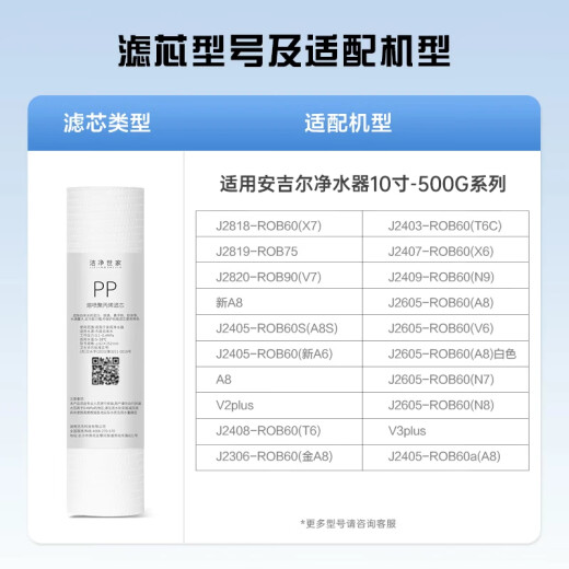 洁净世家适配通用安吉尔净水器滤芯PP棉CTO压缩碳RO反渗透膜UF超滤膜T33后置碳净水机滤芯 J1105-ROB8(T1C)【全套五支】
