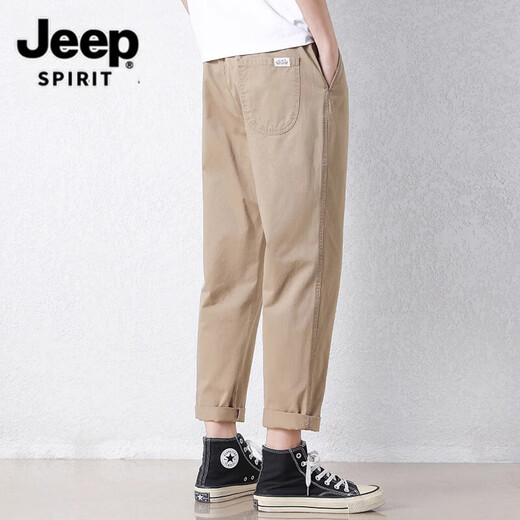JEEP SPIRIT Jeep casual pants men's summer thin loose tapered nine-point pants high cotton business casual men's pants straight men's pants 9904 deep khaki 2XL 34-35 size weight 150-165Jin Jin is equal to 0.5 kg