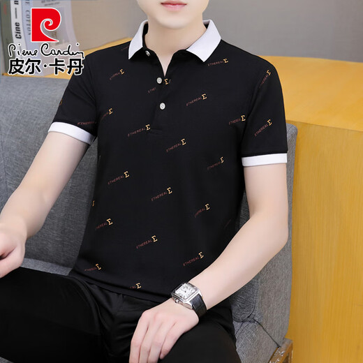 Pierre Cardin 2025 Sommer Herren kurzärmeligte Revers-Polo-Paul-Hemd Trendy Hälfte halbärmelig Jugend T-Shirt Casual und vielseitig schwarz 679 m 100-120jin [Jin ist 0,5 kg]