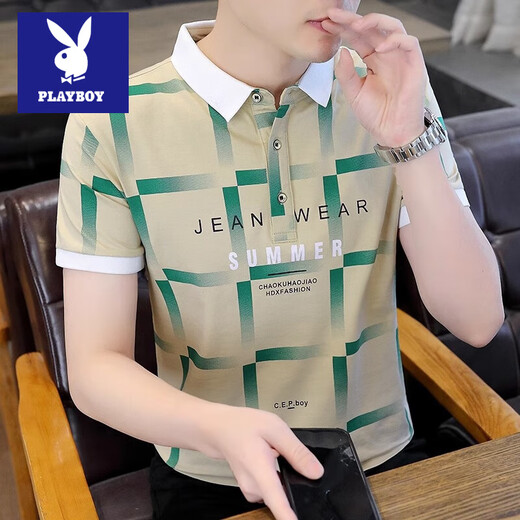 花花公子（PLAYBOY）休闲百搭翻领POLO衫潮流字母印花男士短袖T恤2025夏季新款上衣服 F9226白色 【品质保证】 M (约90-105斤可穿)