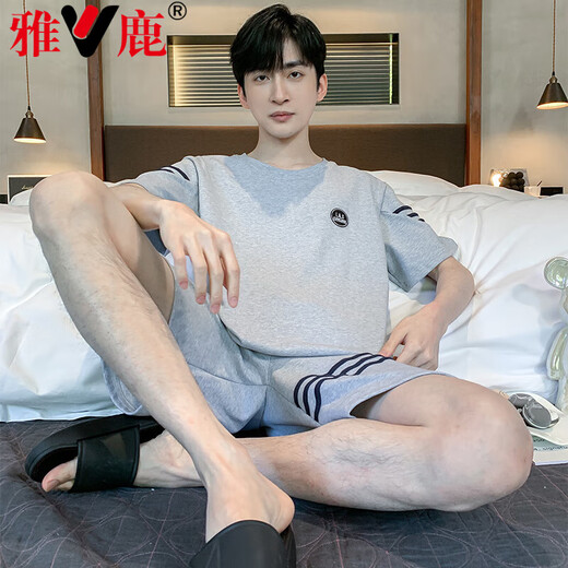 Yalu pyjamas hommes pur coton été plus gras plus taille coton complet coton vêtements de maison d'été à manches courtes jeunes de style coréen mince mince à manche 9913 # [shorts à manches courtes] L [90-125jin [Jin est égal à 0,5 kg]]]