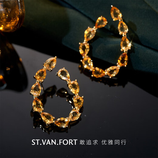 Xinwanfu simple and fashionable citrine earrings, silver inlaid citrine earrings, gemstone earrings, personalized large drop-shaped earrings, gift, citrine total 13 carats, a pair of new products in stock