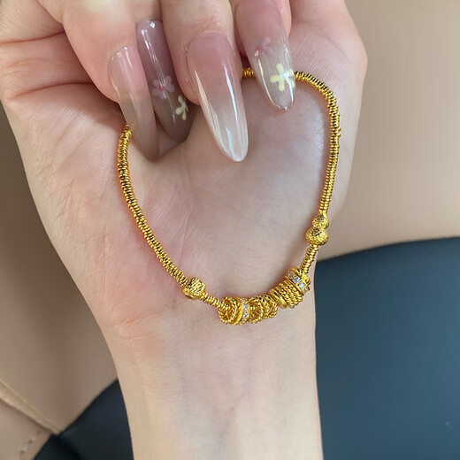 瑞诺黄金锤纹葫芦盘缠手链女新款999足金小金圈手串生日礼物送女友 金圈盘缠手链/金重约10.27g