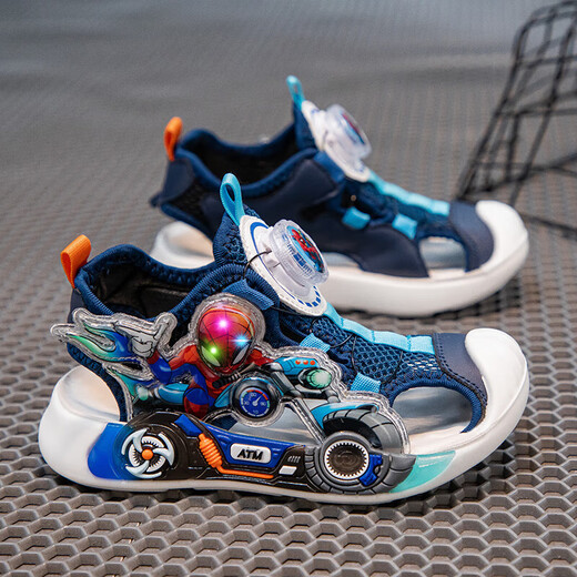 Light up children's toe-toe sandals 2025 new swivel buckle girls' sandals baby boys' sandals for small and medium-sized children blue Z-80 28