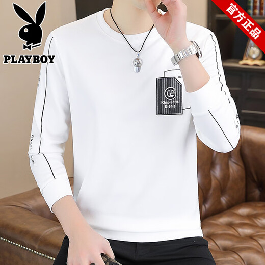 
Playboy brand men's long-sleeved T-shirt sweatshirt in spring and summer new trendy casual loose versatile round neck wear clothes 9901 black thin L [Suggested 105-125 Jin [Jin equals 0.5 kg]]