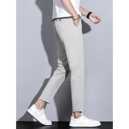 
Jiumuwang men's pants expert Jiumuwang high-end ice silk stretch nine-point pants men's casual pants summer thin straight tapered drooping trousers dark gray B9905 28