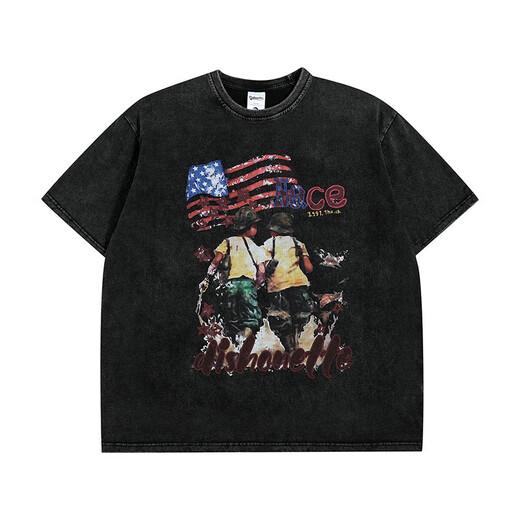 
NYCKJK National Trend Retro Printed Old Short Sleeve Shirt Small Neckline X6630 X6630 M