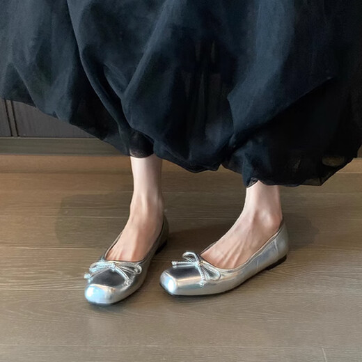 铂呐苓单鞋女浅口2025新款法式温柔风芭蕾玛丽珍女鞋配裙子小皮鞋平底鞋 蝴蝶结单鞋【38】