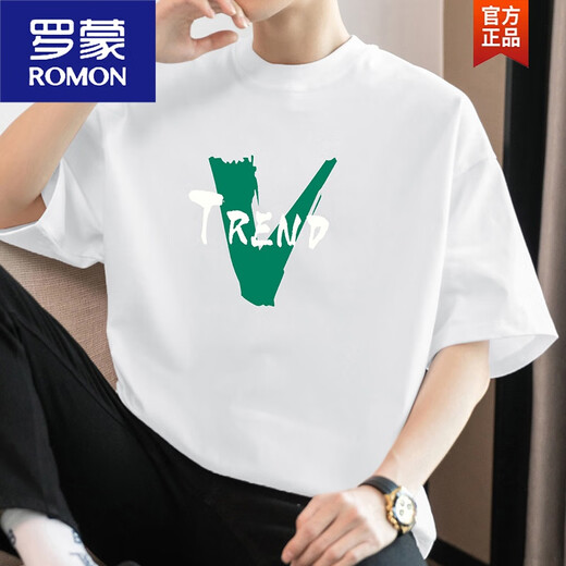 罗蒙（ROMON）260g重磅棉质短袖t恤男夏季半袖美式潮流宽松上衣服圆领体恤 M09-T684黑色 S