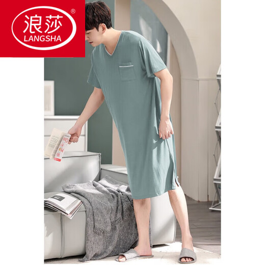 Langsha Men Camanos de una pieza Summer Summer Sail Silk Nightgown Modal de gran tamaño Long Campo suelto 844 gris oscuro 3xl [recomendado 180-210Jin [Jin iguala 0.5 kg]]]