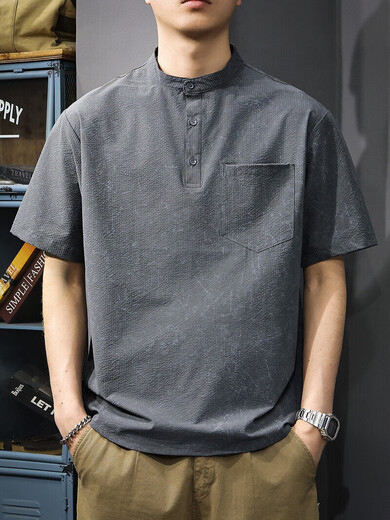 Kazuki Kuraishi Camisa de polo masculino 220G Camiseta de manga corta de peso corto americano Henry