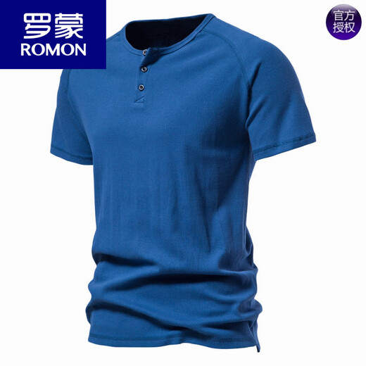 罗蒙（ROMON）欧美简约亨利领短袖T恤男复古纯棉运动健身打底衫个性弹力体恤潮 浅灰色 2XL 【150-160斤】