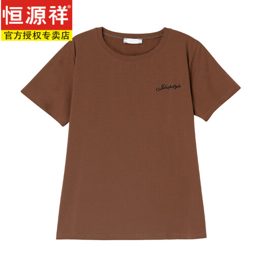 恒源祥中年妈妈纯棉t恤女夏短袖宽松汗衫加大码女装中老年圆领咖色上衣 咖啡色【9892款】 L 适合100-115斤