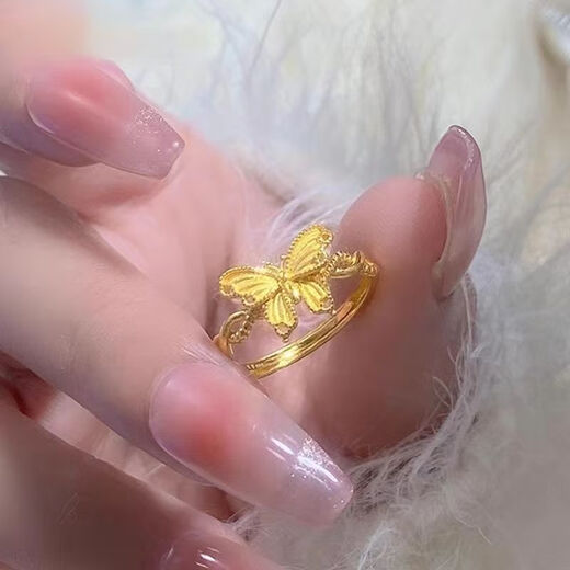 Peso Bird Pure Gold 999 Butterfly Ring Gold Butterfly Ring Adjustable Niche Imitation Gold Color Versatile Gift for Girlfriend 0.06gx Live