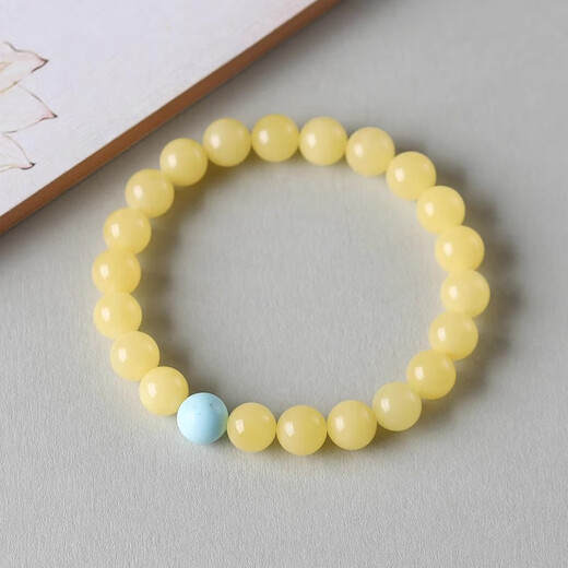 Feiyu natural raw mineral beeswax bracelet Russian material yellow amber 8mm single circle turquoise with beads men and women bracelet Russian material 6mm (petite women's model) 18cm