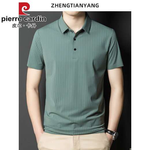 皮尔卡丹（pierre cardin）夏季翻领无痕短袖T恤男士竖条纹休闲polo衫男装潮流薄款冰丝半袖 兰色 6996 M 165