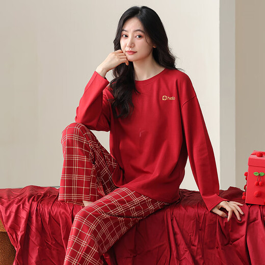 Dahong Bensheng Pajamas para mujeres primavera y otoño boda recién boda de algodón puro algodón festivo mejor amigo ropa de ropa para el hogar w9754 set m 70-90jin [Jin iguala 0.5 kg]