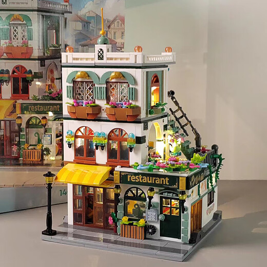 
Cute home building blocks street view garden hotel assembled toys house villa girl model ornaments New Year birthday gift children Wangwang apartment-1048 pellets Delivery lighting