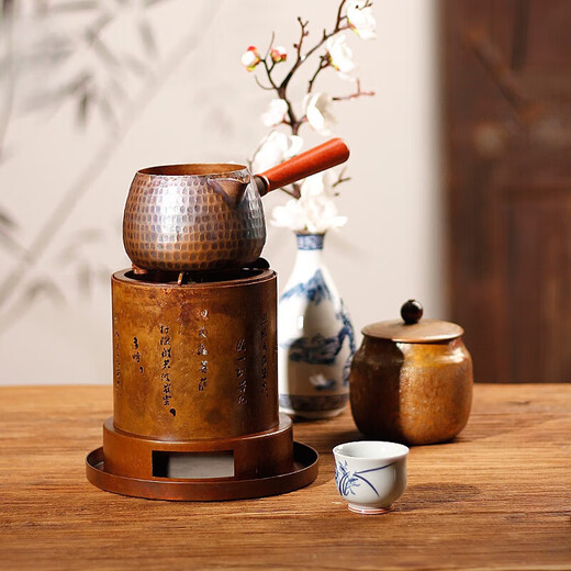 Runhuanian pure handmade hammered pure copper roasted tea cans, roasted milk cans, teapots, electric stoves and stoves for making tea, household tea making, 4001 cans + 1000 watt imitation wood grain electric ceramic stove 0ml