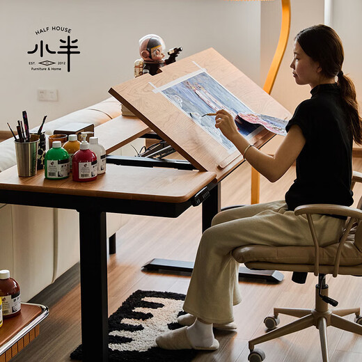 Small semi-electric lifting desk, antique cherry wood office desk, computer desk, home standing workbench