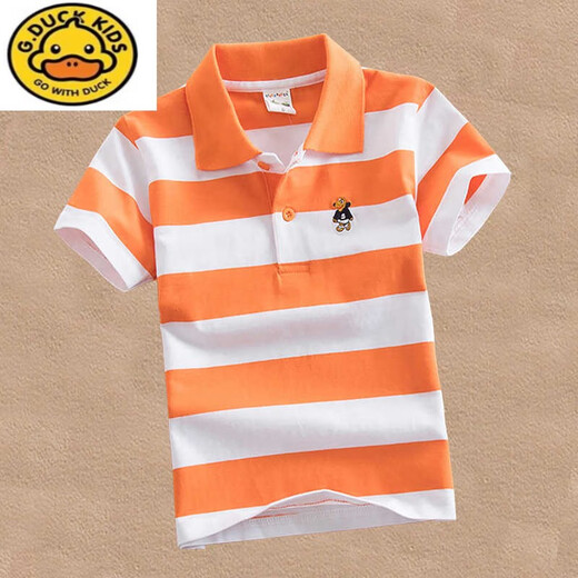 G.Duckkids Kinderkleidung Jungen Sommerkleidung Kinder kurzärmeligte T-Shirt mittelgroße Kinder mit reinem Baumwollstreifen-Basishemd Lapel-Baby halbärmelig T-Shirt Trend 1392 One Size CM