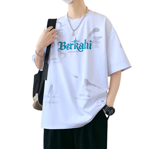 Aoji Teenager trendy kurzärmelige T-Shirt Boy hübscher Sommeranzug 697 Weiß + 693 Weiß M 80-95 Jin [Jin ist gleich 0,5 kg]
