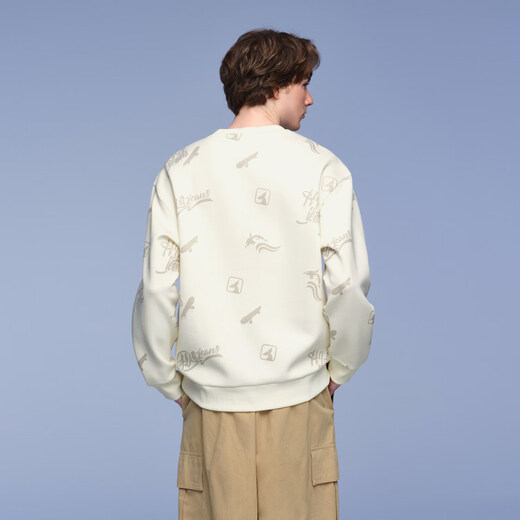 HLA Hailan House's black whale printed round neck sweatshirt men's letter printed top loose long sleeves