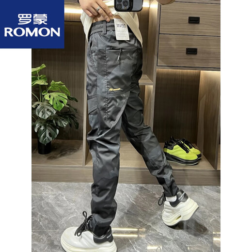Romon (Romon) 2025 Sommer Neues Produkt Camouflage Workwear Casual Hosen für Herren Sportfußbindung Mode vielseitig Slim Fit Harem Hosen Neues Produkt Gray 28 (80-95jin [Jin gleich 0,5 kg])
