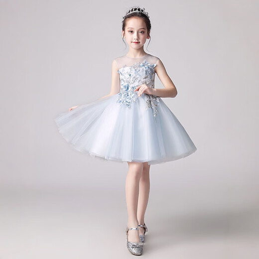 思妙星女童礼服小女孩生日宴会公主裙花童儿童主持人乐团合唱钢琴演出服 蓝色 120