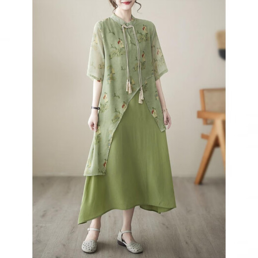 
Manlan Meng new Chinese cheongsam mother cotton and hemp ramie dress young brand 2025 new loose and versatile Khaki 9197 L