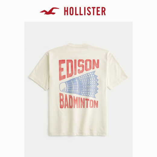 HOLLISTER【凉感印花T】25夏新款情侣宽松T恤男装女装KI323-5008 深奶油色 XS (170/84A)