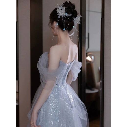 Aifangniao Vestido de noche de banquete de lujo de alta gama para mujeres Falda de cumpleaños para el banquete de un solo hombro Color XL