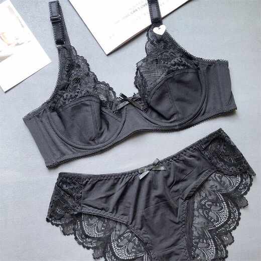 NJSKAKW欧美无海绵性感200斤大码文胸套装 聚拢胖MM大 黑色套装 100B