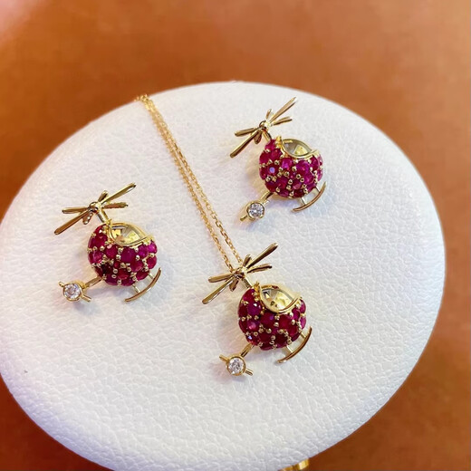 Orenchi Necklace for Women Pigeon Blood Ruby 18K Gold Diamond Pendant Luxury Jewelry Wedding Anniversary Birthday Gift for Wife Helicopter Ruby Necklace