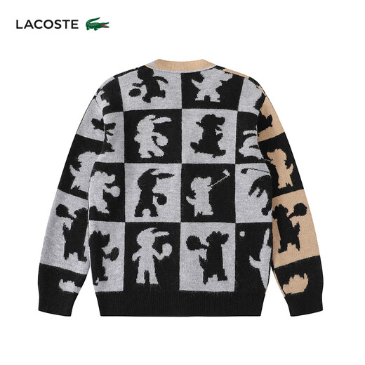 Lacoste French Crocodile Пара узора при печати модный цвет модный блок V-образный вырезок вязаный кардиган AH7374 UI7/Black/Grey/Khaki S