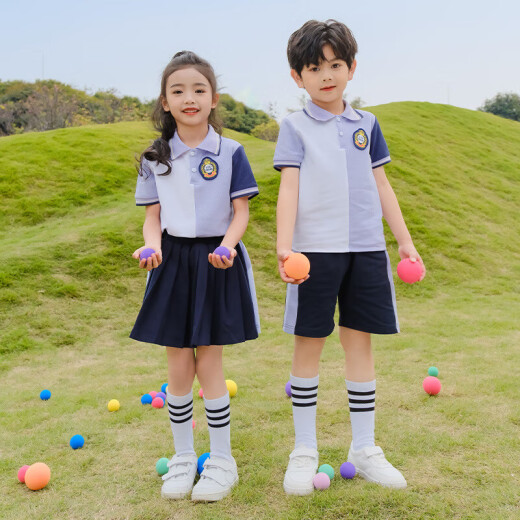 
Tongran Primary School Student Class Summer Short-Sleeve Sportswear Set Red British College Style Graduation School Uniform Kindergarten Clothing 9902 Short-Sleeve + Shorts 160 Size