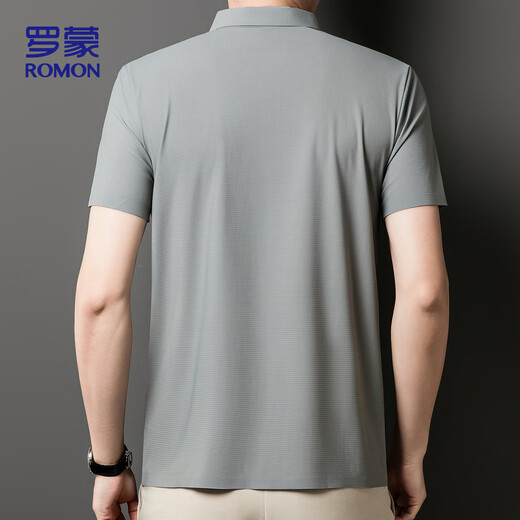 罗蒙（ROMON）T恤男短袖夏季防晒POLO衫上衣休闲商务翻领打底衫ZH12357浅灰L
