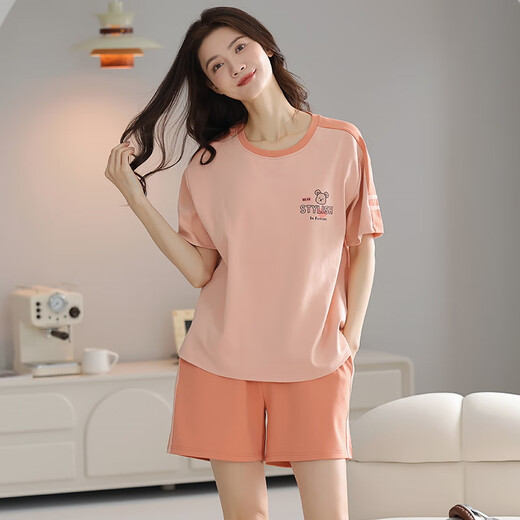 Direction simple Pyjamas Luolis pour femmes Coton pur Femmes Pyjamas d'été pour femmes Pyjamas Pullover pour shorts d'été pour le Z9856 décontracté confortable 10xl M recommandé 80-100jin [Jin est égal à 0,5 kg] à porter