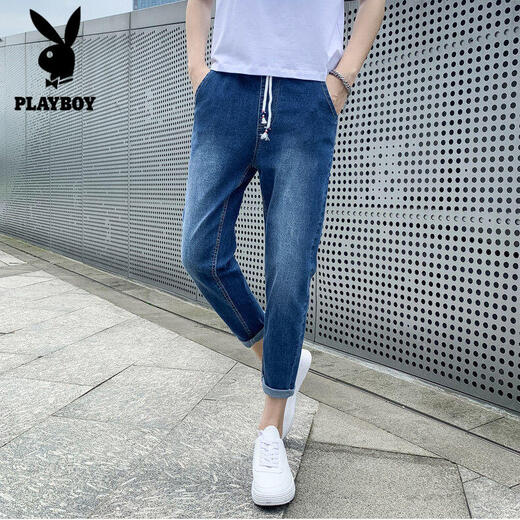 Playboy (Playboy) Hosen für Männer lässige Hosen für Sommer tragen lose und vielseitige trendige Kumpelhosen Straight Jeans für Männer Sommer dünne Männerhosen 673 hellblau/elles Seil XL sammeln Sie Priorität Lieferung]