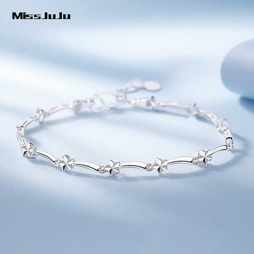 Miss JuJu pt950 platinum star bracelet for women, fashionable platinum star shining bracelet for wife, weight 6.2-6.4 grams, length 16+2cm