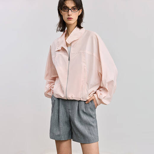 
LILY2025 summer new simple sporty style loose casual versatile commuter thin long-sleeved jacket short 120 light pink S