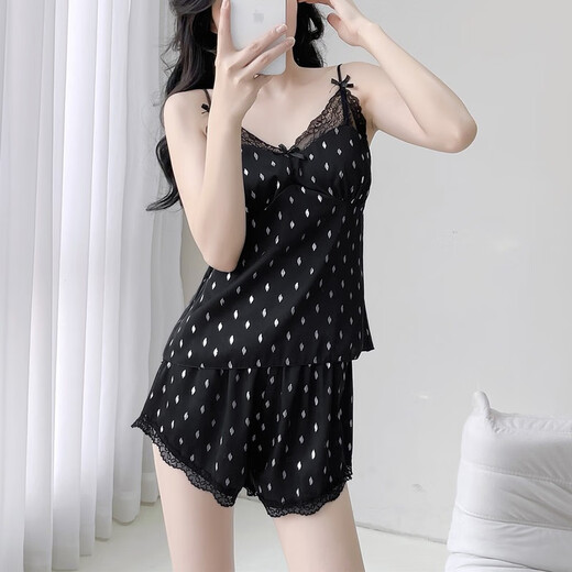 梦特娇（MONTAGUT）夏季新款冰雪丝吊带短裤套装女韩版仿绸性感带胸垫时尚两件套 9226#浅蓝色 均码 m
