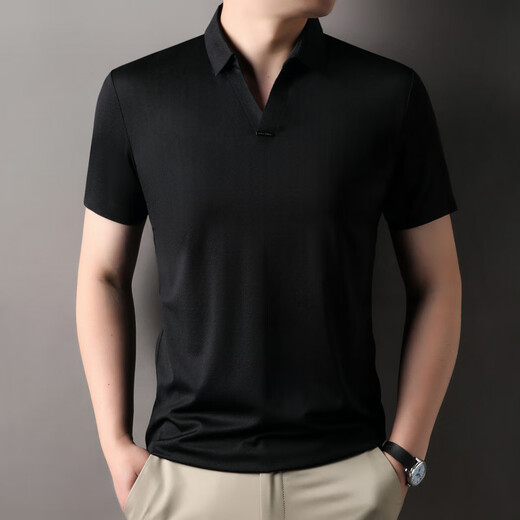 
GY Jinlilai summer ice silk without trace jacquard scissors neck short-sleeved polo shirt men's middle-aged business casual cool T-shirt white 15123 L 50 recommended weight 125-145 Jin [Jin equals 0.5 kg]
