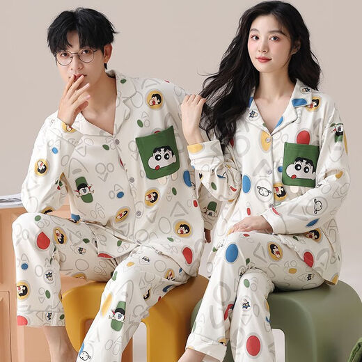 
FHHUABD couple pajamas spring and autumn style 2024 new pure cotton long sleeve women cute cartoon men can wear home clothes set Flagship store-757 XL single woman