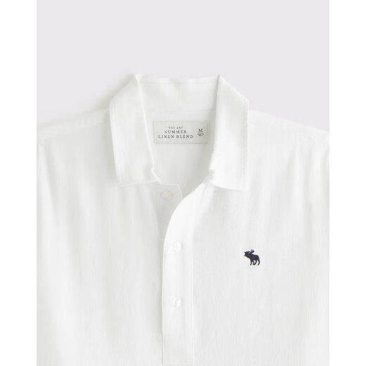ABERCROMBIE & FITCH男装25春夏新款经典小麋鹿老钱风亚麻混纺长袖衬衫KI125-5180 白色 XL (180/116A)