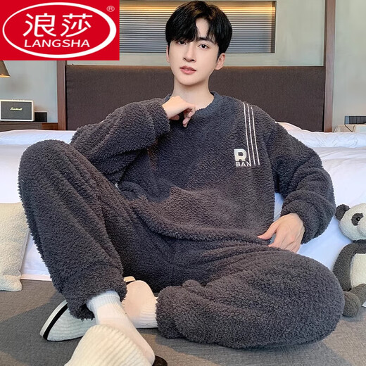 Langsha Pajamas Pajamas Winter Winter en terciopelo espesado en otoño e invierno Traje de terciopelo de coral para hombres Ropa para el hogar 967 L (Altura recomendada 170, peso 100 ~ 130 Jin [Jin iguala 0.5 kg]