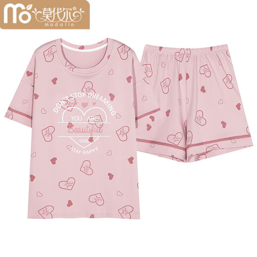 莫代尔夏季女士短袖睡衣套装自带胸垫一体大码薄款夏韩版家居服可外穿 GXT1047 M (建议75-95斤)