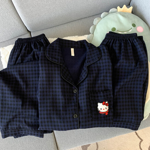 京濮飞蜡笔小新夏季女款薄款棉短袖长裤家居服三件套 云朵棉-9905#黑爱心三件套 M 【建议75-100斤】